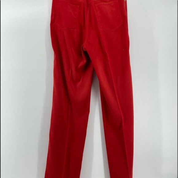 St. John Collection Red Pants High Waist Gold Details Career Quiet Luxury Size 4 - Picture 7 of 9